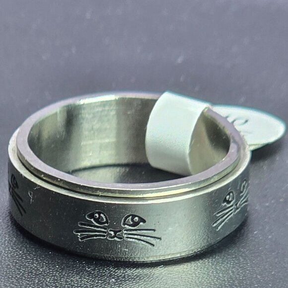 Cat Face Engraved Stainless Steel Spinner Ring Size‎ 10 (NWOT) - Picture 4 of 6